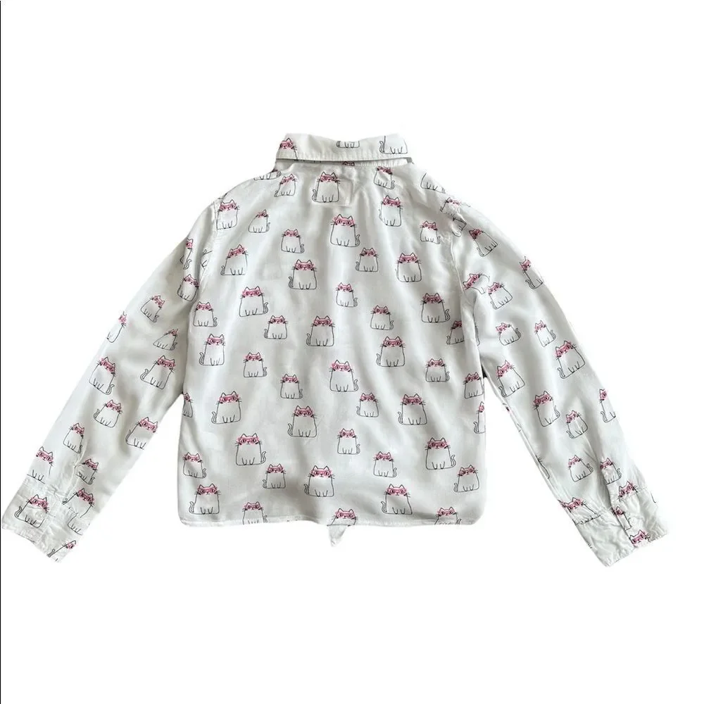 Justice Girl’s White Kitty Cat Long Sleeve Shirt Kid’s Youth Size 10